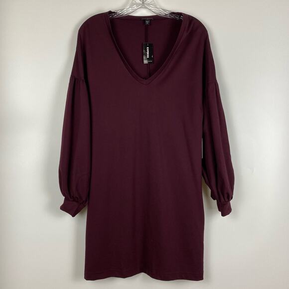 New With Tags Express Wine Balloon Sleeve Shift Dress Women’s Size Small - Picture 3 of 11